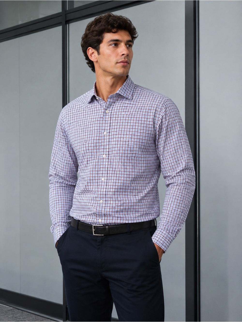 Hugo Boss Blue and White Checked Dress Shirt